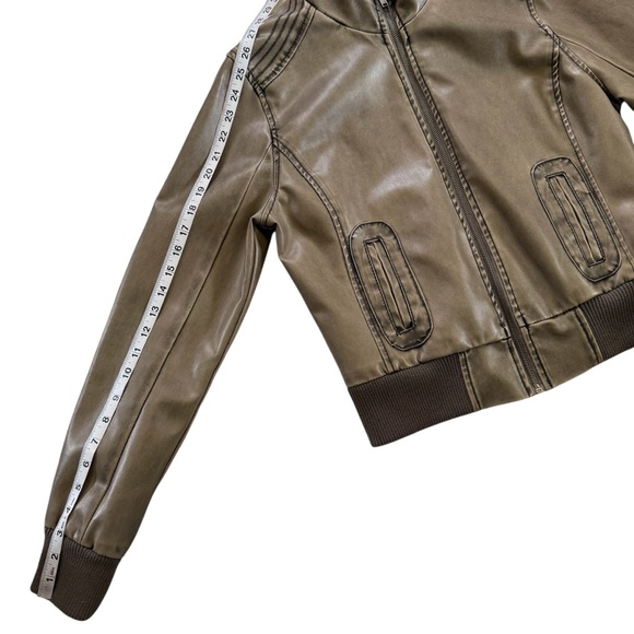 Blue Spice Womens Size Large Faux Leather Bomber Coat Jacket Full Zip Brown Tan - Picture 9 of 14